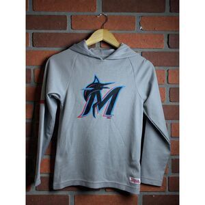 Miami Marlins Hooded Long Sleeve Performance Shirt – Gray – Youth Small